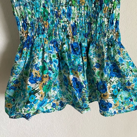 Zara Floral Print Smocked Bodice Ruffle Hem Square Neck Puff Sleeve Mini Dress S - Picture 13 of 14